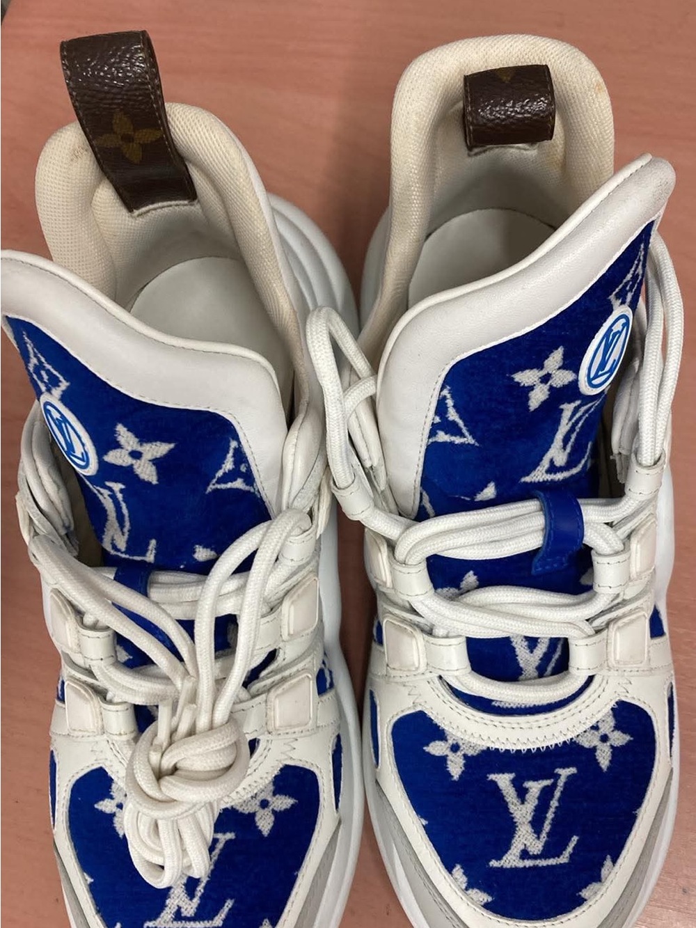 Louis Vuitton Kids White and Blue Monogram LV Sneakers